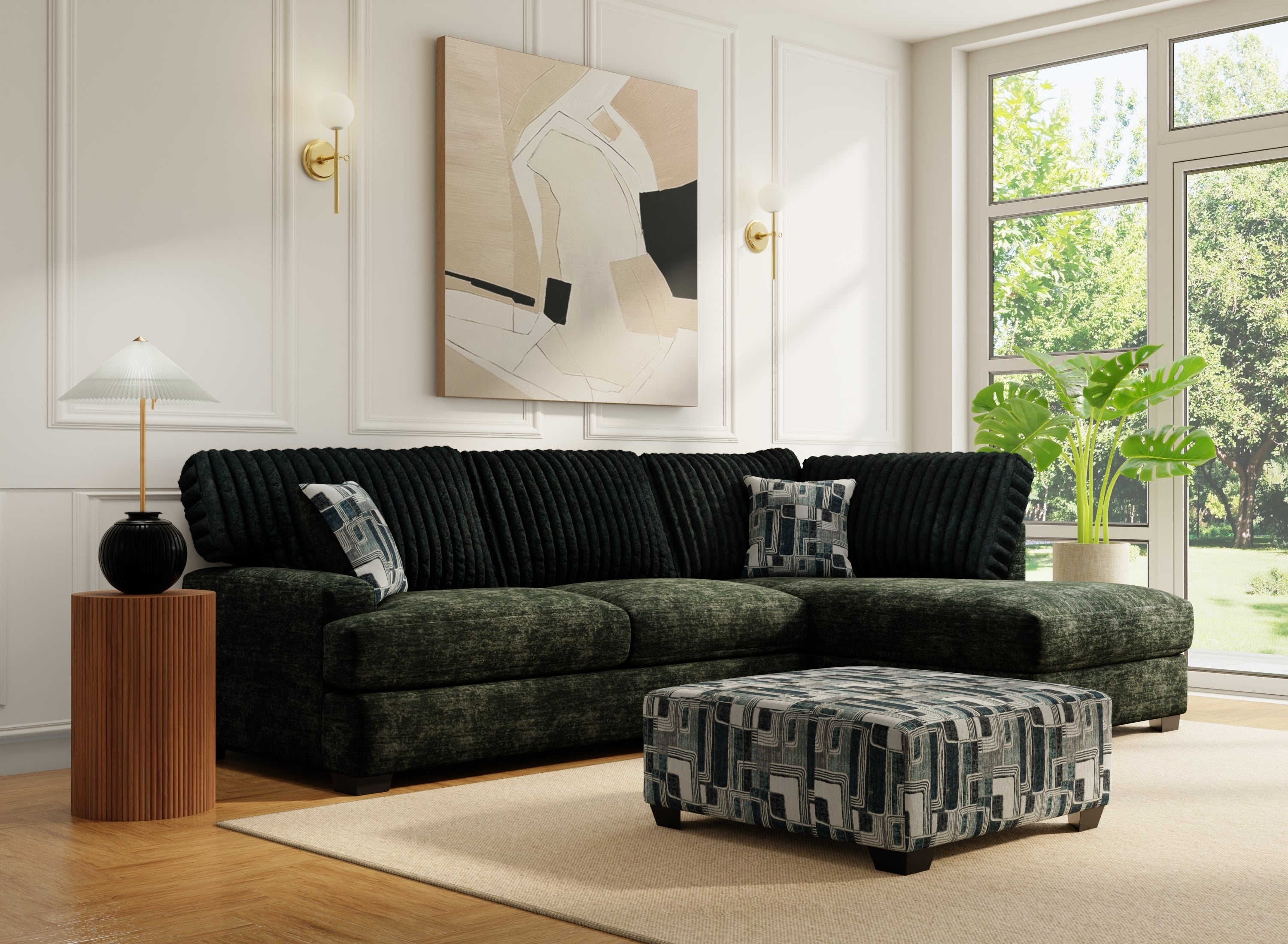 6129 - Sofa with Chaise in Galactic Charcoal