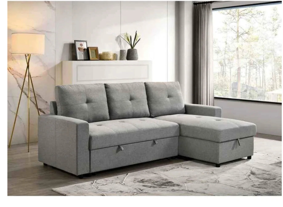 Hoku - Sofa Pull Out Bed with Reversible Storage Chaise in Grey