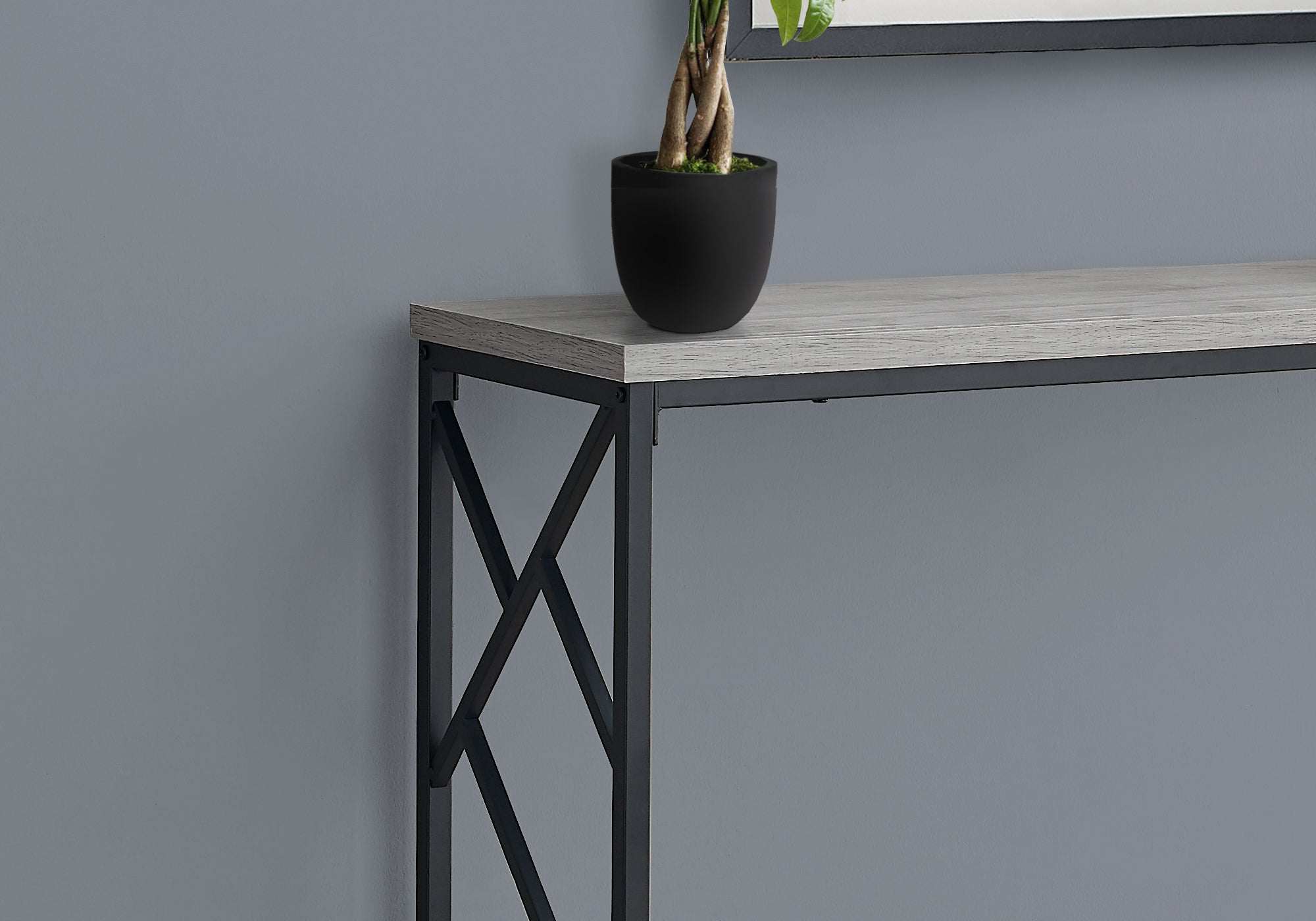 I 3532 - ACCENT TABLE - 44"L / GREY / BLACK METAL HALL CONSOLE BY MONARCH SPECIALTIES INC