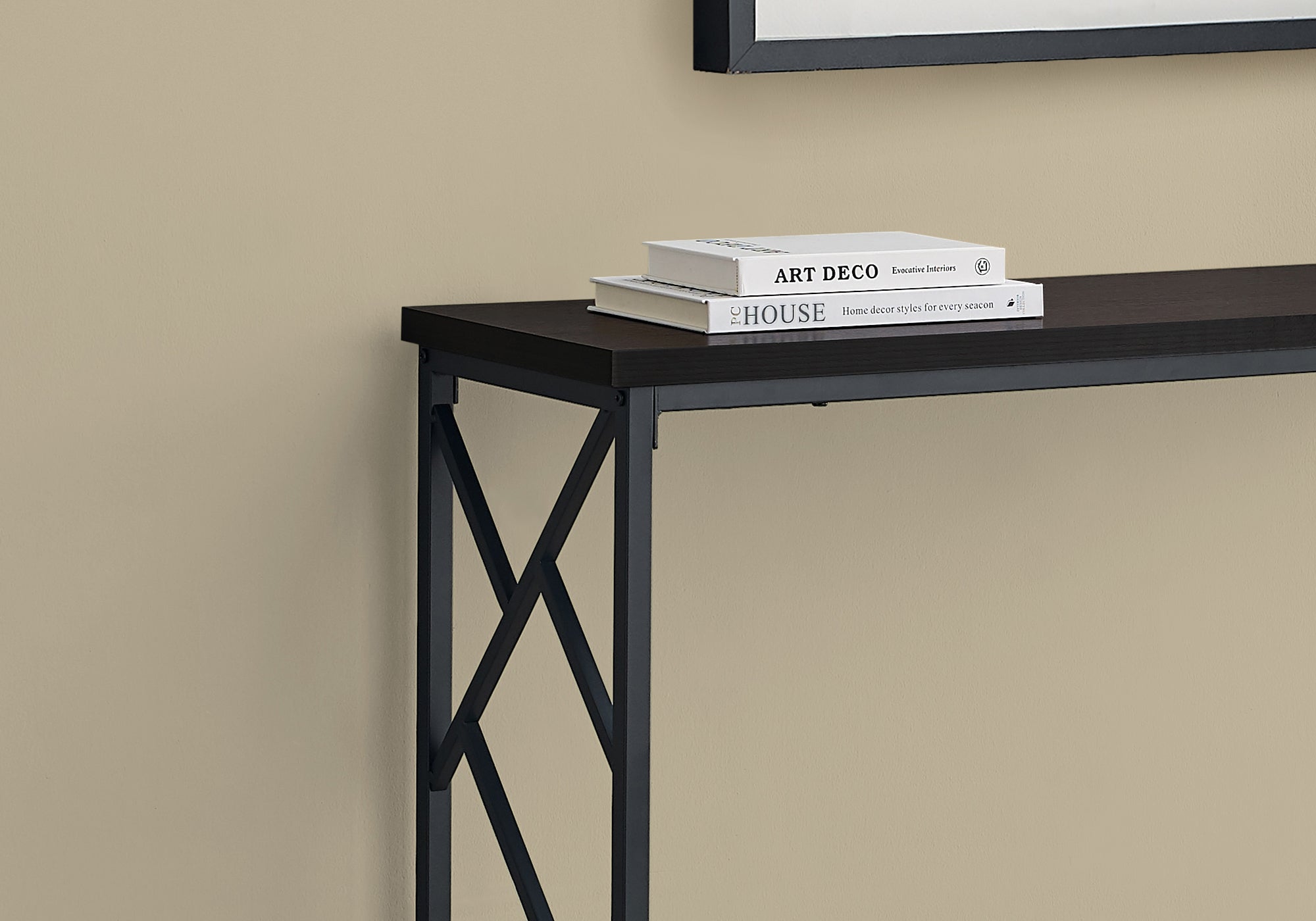 I 3534 - ACCENT TABLE - 44"L / ESPRESSO / BLACK METAL HALL CONSOLE