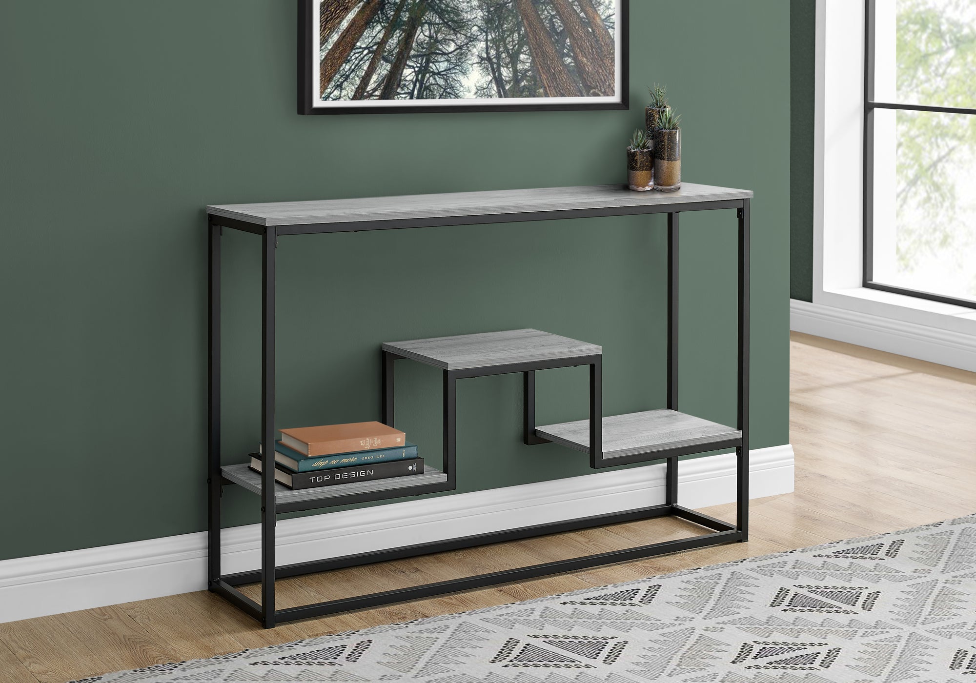 I 3580 - ACCENT TABLE - 48"L / GREY / BLACK METAL HALL CONSOLE MONARCH SPECIALITES INC