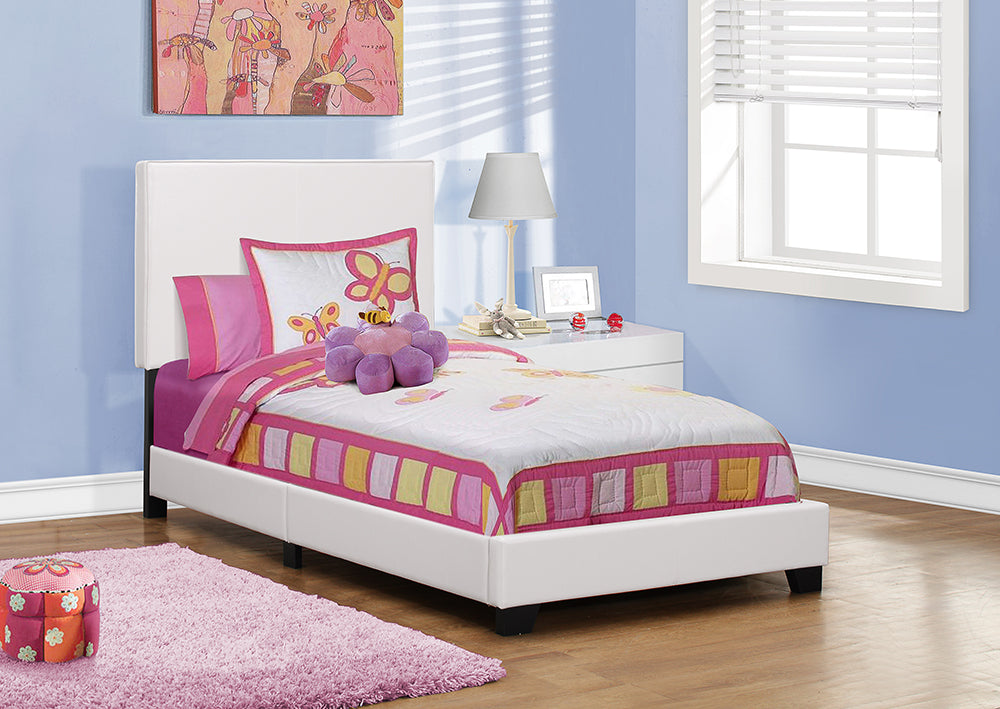 5911T - BED FRAME – TWIN SIZE / WHITE LEATHER-LOOK