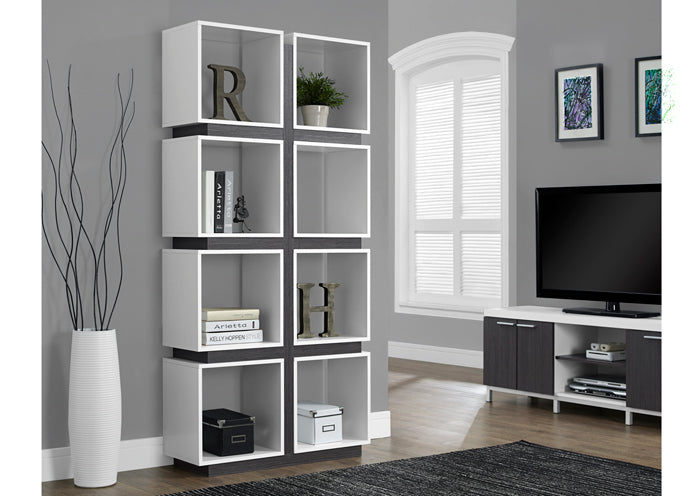 I 7076 - WHITE / GREY HOLLOW-CORE 71″H BOOKCASE BY MONARCH SPECIALTIES INC