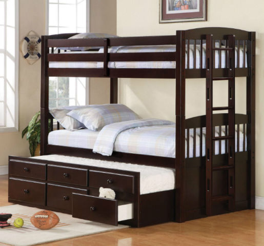 KINGSTON TWIN / TWIN BUNK BED with CAPTAIN TRUNDLE BED WITH DRAWERS