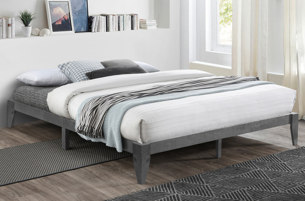 T2367 - Platform Bed in Wood in Grey - Double