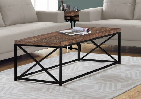 I 3416 - COFFEE TABLE - BROWN RECLAIMED WOOD-LOOK / BLACK METAL By Monarch Specialties Inc