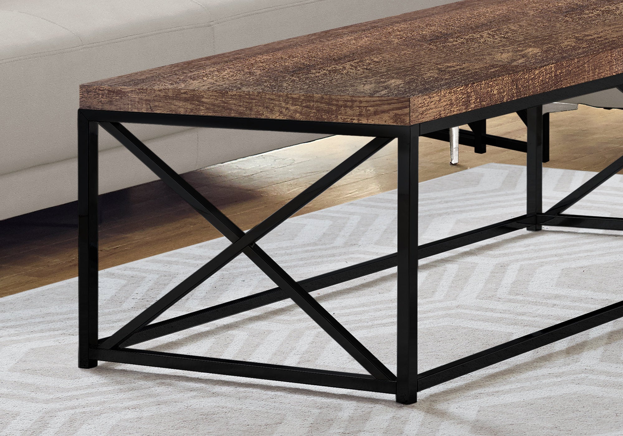 I 3416 - COFFEE TABLE - BROWN RECLAIMED WOOD-LOOK / BLACK METAL By Monarch Specialties Inc